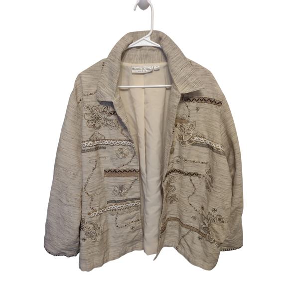 VTG BrownStone Studio Oversized Open Blazer Jacket 3X Silk Blend Neutral Boho - Picture 1 of 8